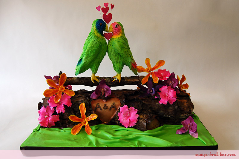 A beautiful fondant cake with parrot and tropical fruit Stock Photo - Alamy